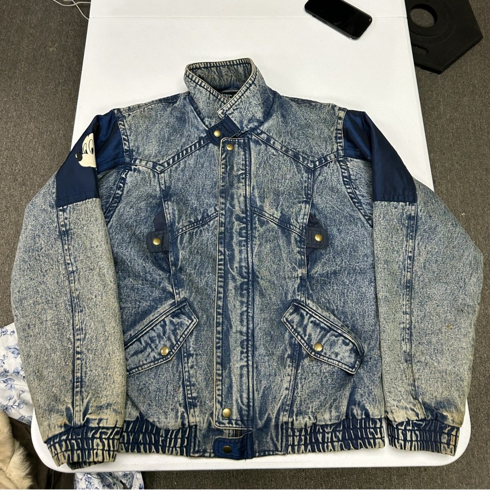 Eagles Ridge Denim Bomber Jacket Mens L Blue Acid Wash Mickey Mouse Vintage 80s